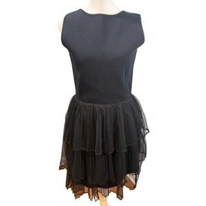 English Factory Black Tulle Tiered Mini Dress Sz M V-Back Sleeveless Balletcore